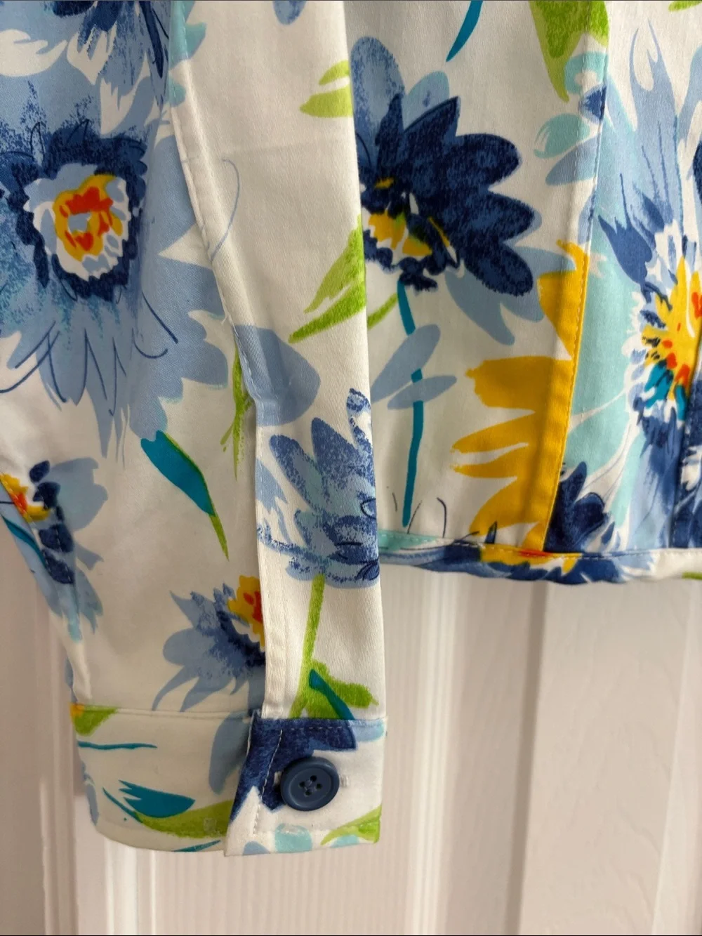 Patrick Christopher Colorful Blue Floral Cotton Stretch Jacket Womens Large - Picture 4 of 5